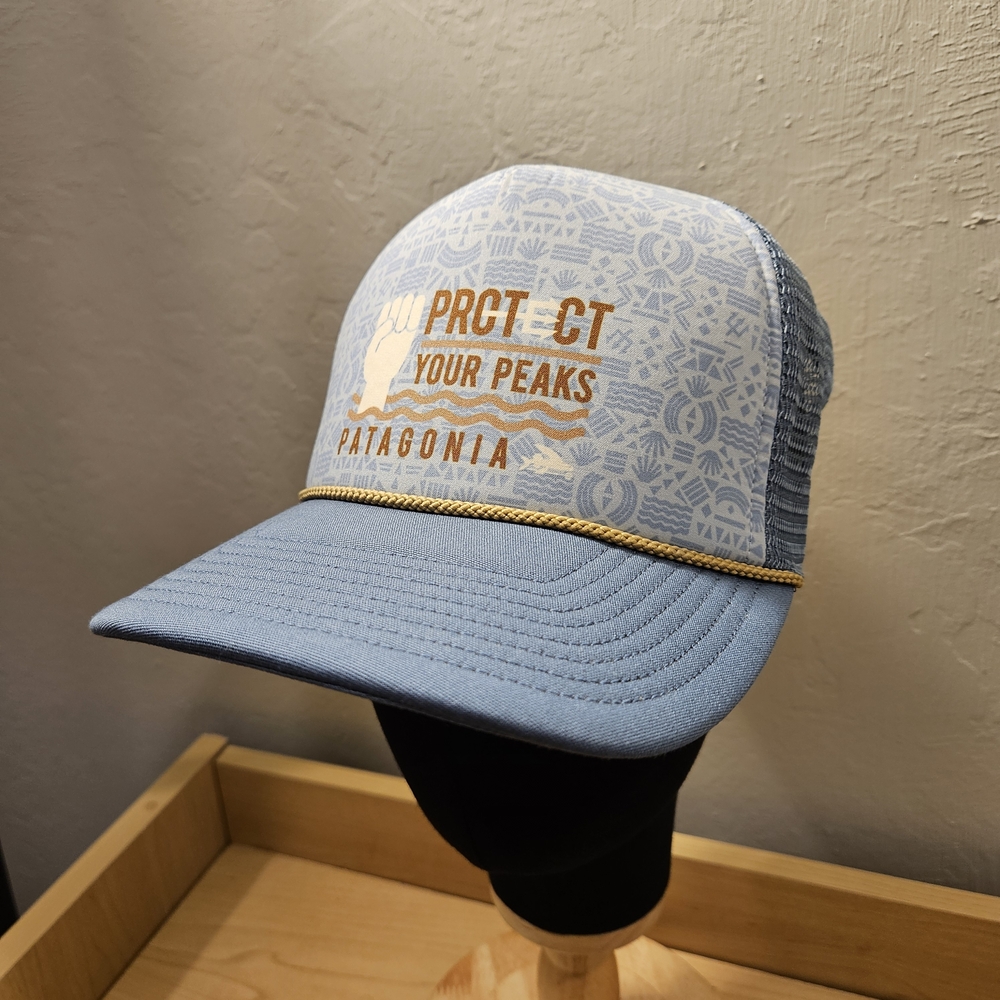 Patagonia Protect Your Peaks Trucker Hat | Blue Graphic Snapback | All Size